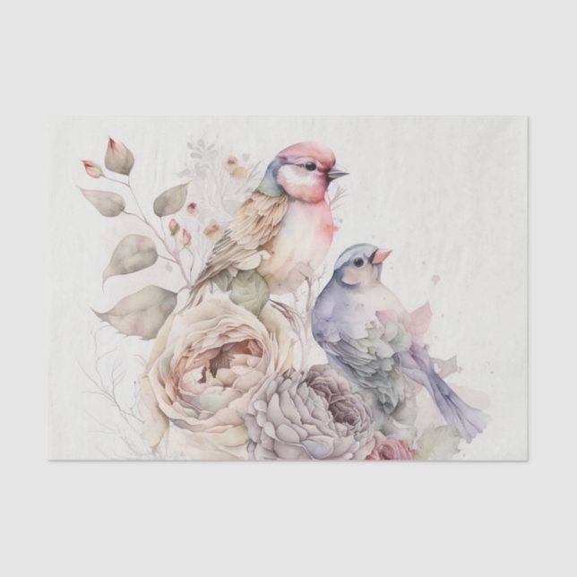 Papier Mousseline Les oiseaux et les fleurs chics du Shabby (Recto)