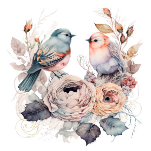 Papier Mousseline Les oiseaux et les fleurs chics du Shabby