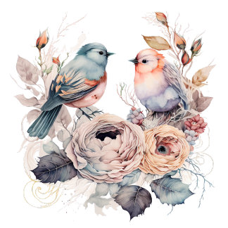 Papier Mousseline Les oiseaux et les fleurs chics du Shabby