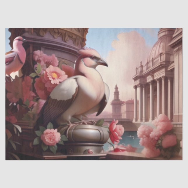 Papier Mousseline Les oiseaux français roses (Recto)