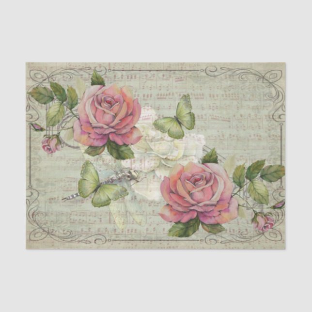 Papier Mousseline Les papillons verts dans une région rose (Recto)