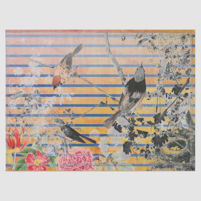 PAPIER MOUSSELINE LES PISTES JAUNES ET LE TISSU D'OISEAU JAPONAIS (Recto)