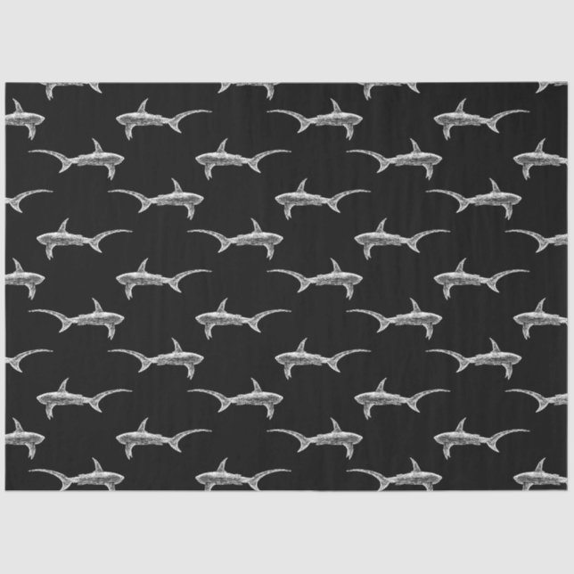 Papier Mousseline Les requins noirs dessinent l'art marin marin Vint (Recto)