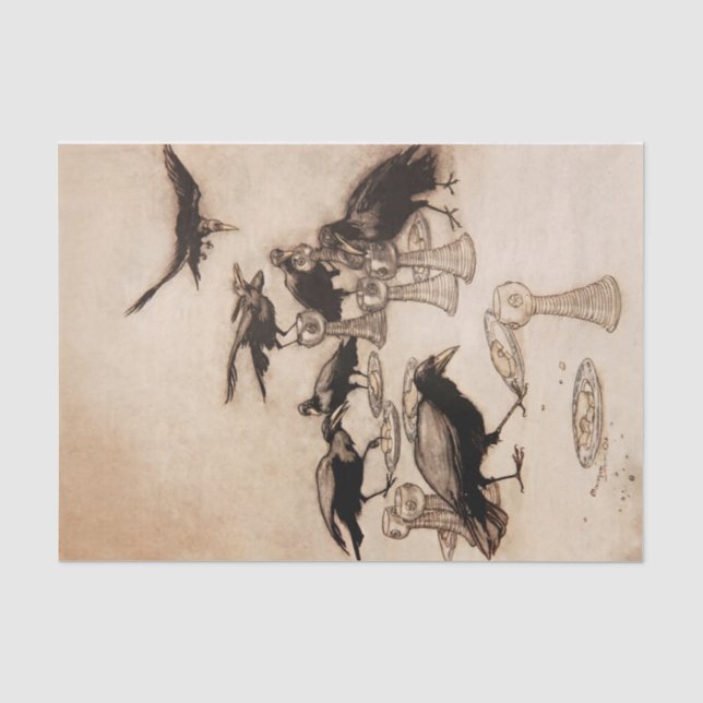 Papier Mousseline « Les Sept Corbeaux » Aquarelle d'Arthur Rackham (Recto)