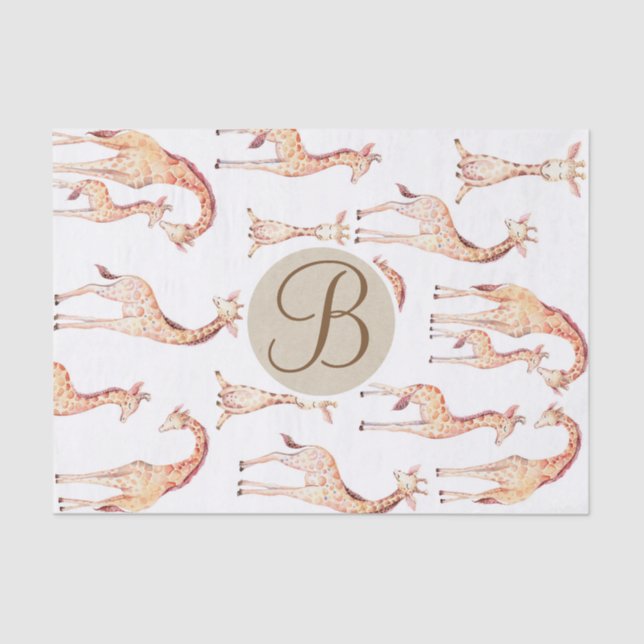Papier Mousseline LETTRE Baby shower Tan Giraffes MONOGRAPHE INITIAL (Recto)