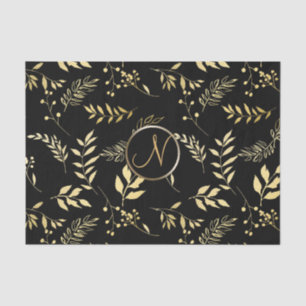 Papier Mousseline Lettre Feuille d'or noir Chic Monogramme initiale