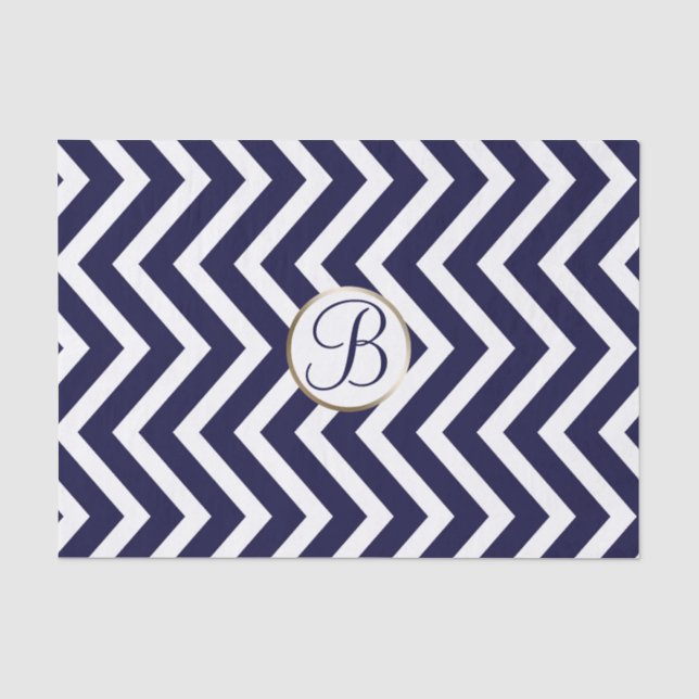 Papier Mousseline Lettre initiale de monogramme imprimé chevron bleu (Recto)