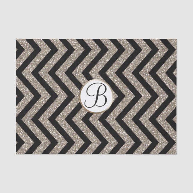 Papier Mousseline Lettre initiale de monogramme imprimé chevron noir (Recto)