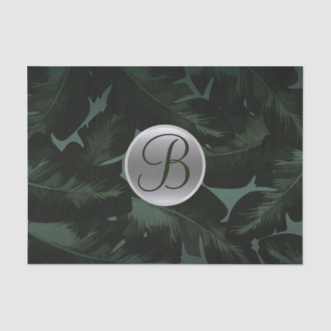 Papier Mousseline Lettre initiale monogramme feuilles tropicales ver (Recto)