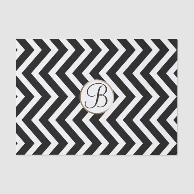 Papier Mousseline Lettre initiale monogramme impression chevron noir (Recto)
