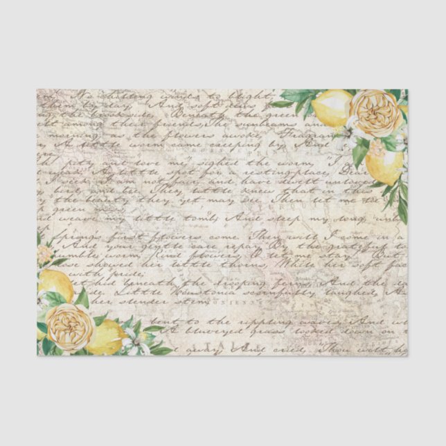 Papier Mousseline Lettre manuscrite Vintage Script Citron Découpage (Recto)