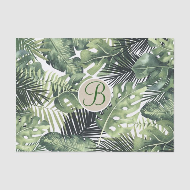 Papier Mousseline Lettre Monogramme Initial Chic Feuilles De Palmier (Recto)