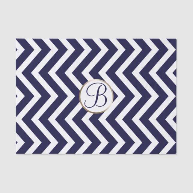 Papier Mousseline LETTRE MONOGRAPHIQUE Bleue BLANCHE Chevron Imprime (Recto)