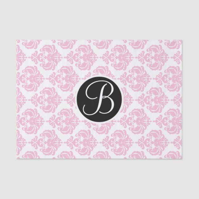 Papier Mousseline LETTRE MONOGRAPHIQUE Pink & White Glam Damask (Recto)
