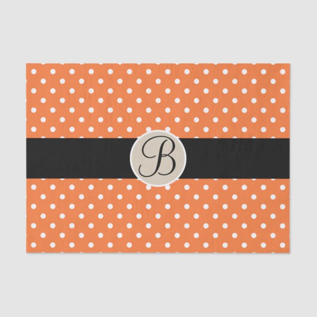 Papier Mousseline LETTRE Pois blanche orange MONOGRAPHIQUE INITIALE (Recto)