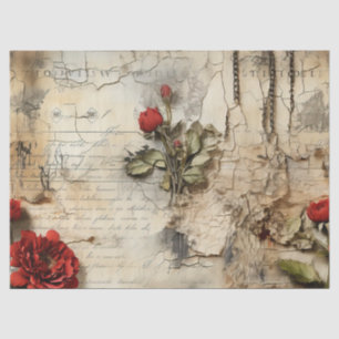 Papier Mousseline Lettre vintage d'amour parchemin avec fleurs (10)