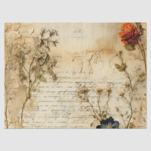 Papier Mousseline Lettre vintage d'amour parchemin avec fleurs (5)