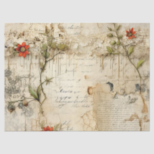 Papier Mousseline Lettre vintage d'amour parchemin avec fleurs (6)