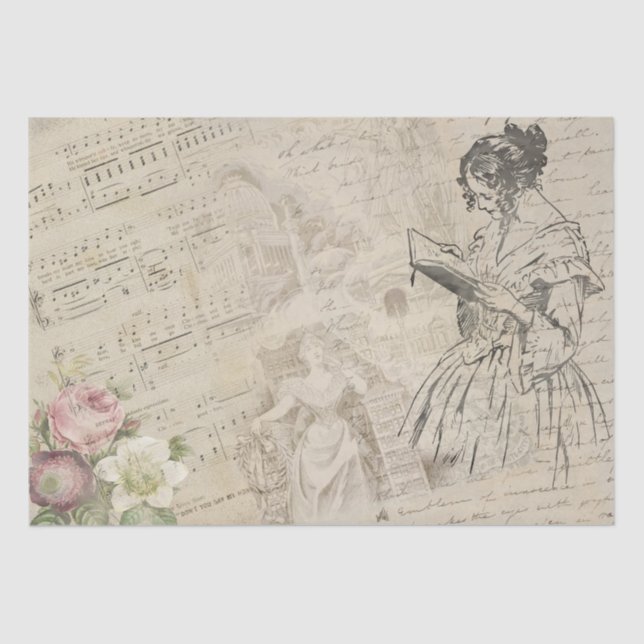 Papier Mousseline LETTRE vintage LETTRE Lady Floral (Recto)