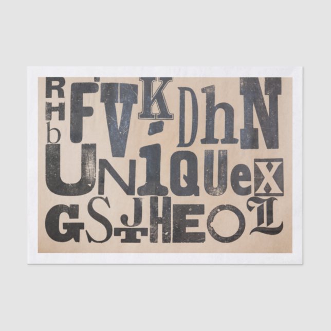 Papier Mousseline Lettres Alphabet Distresses orthographiant "Unique (Recto)