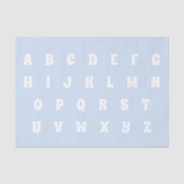 Papier Mousseline Lettres alphabet motif abc bleu clair blanc (Recto)