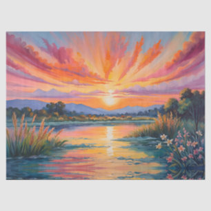 Papier Mousseline Lever de soleil à l'aquarelle de l'étang