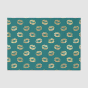 Papier Mousseline Lèvres à huile turquoise et or