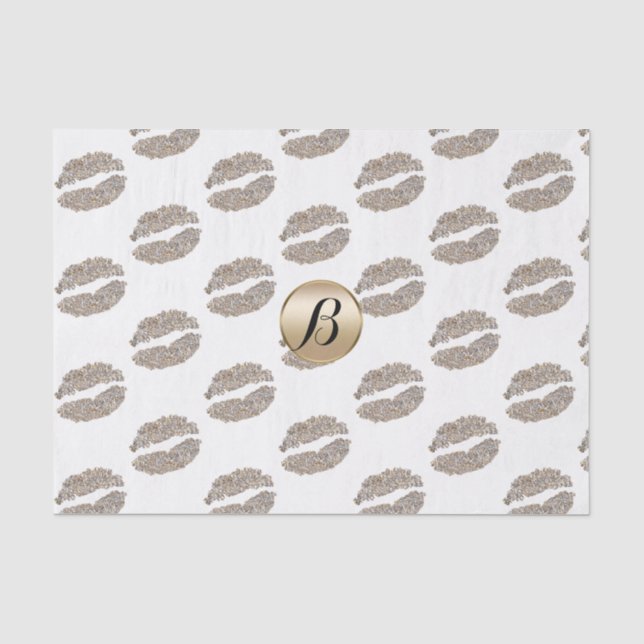 Papier Mousseline Lèvres Glamour Baiser Chic Monogramme Moderne Soir (Recto)