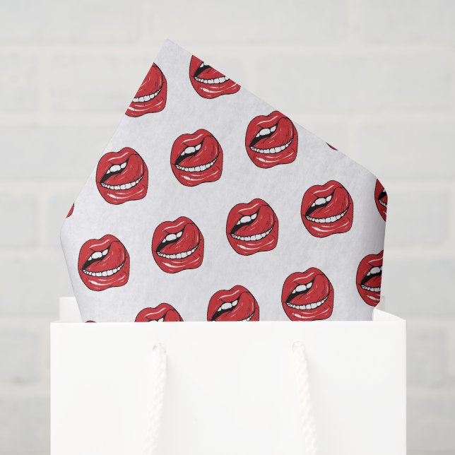 Papier Mousseline Lèvres Rouges Drôles  (Sac cadeau)