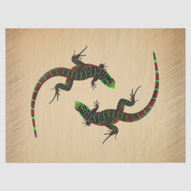 Papier Mousseline Lézards Yin Yang rustiques   (Recto)