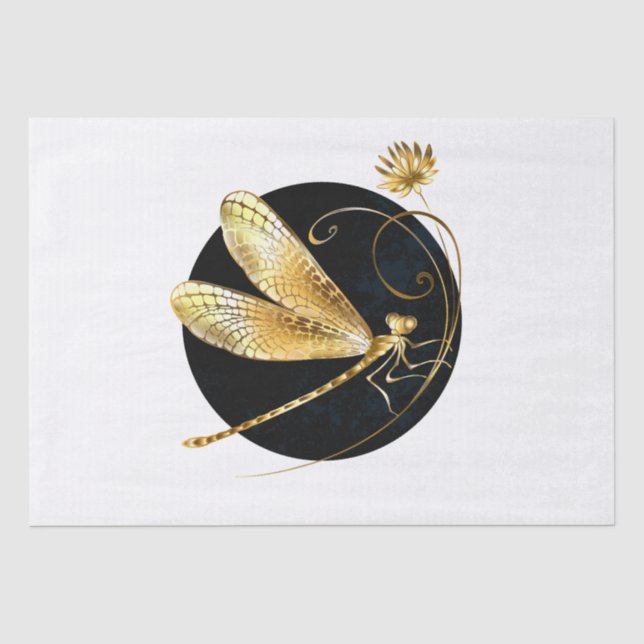 Papier Mousseline libellule d'or en cercle noir (Recto)