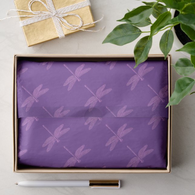 Papier Mousseline Libellule fantaisie rose et violet (Cadeau)