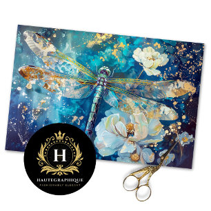 Papier Mousseline Libellule Nebuleuse Bleue Découpage Floral Vintage
