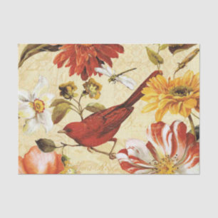 Papier Mousseline Libellule rouge florale blanche orange vintage