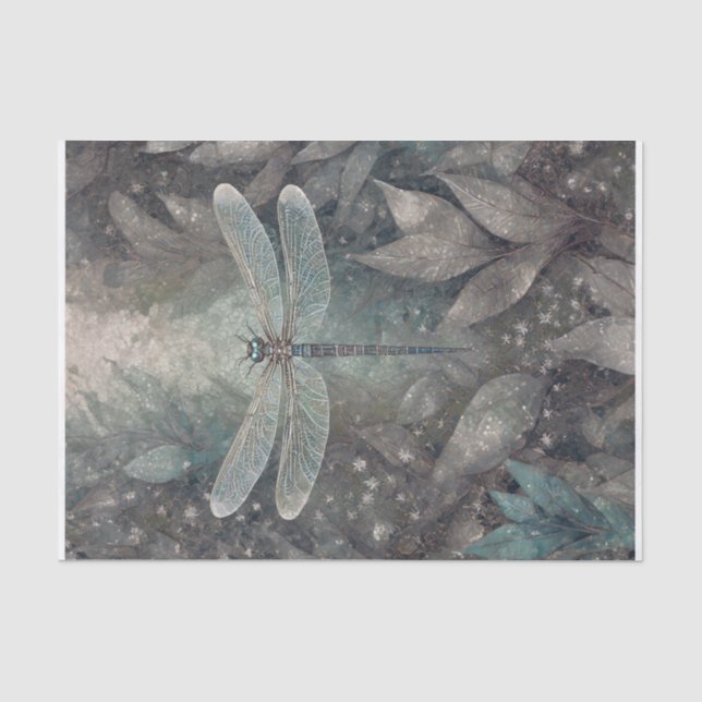 Papier Mousseline Libellule Silvery Sparkle, ailes de minuit  (Recto)
