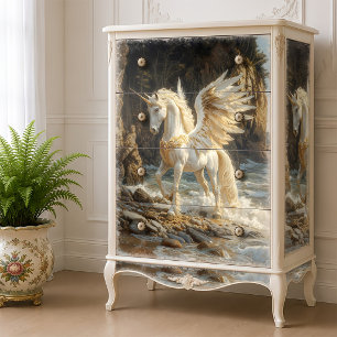 Papier Mousseline Licorne à Ailes Blanches Cheval de Fantaisie Océan