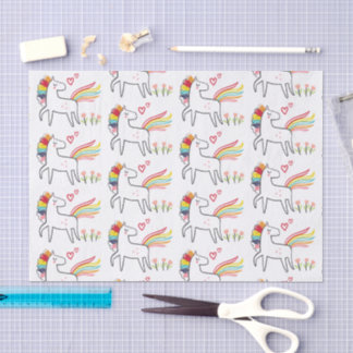 Papier Mousseline Licorne Arc-en-ciel Anniversaire Nom personnalisé