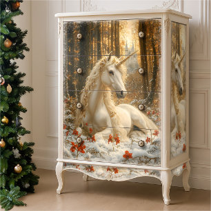 Papier Mousseline Licorne Blanche de Neige Château de Conte de Fées
