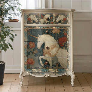 Papier Mousseline Licorne de style médiéval en jade avec motif flora
