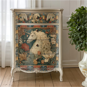 Papier Mousseline Licorne de style William Morris floral médiéval