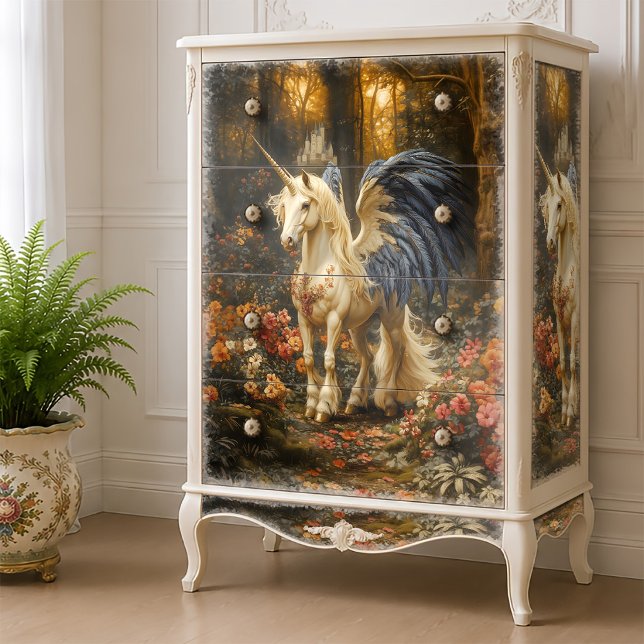Papier Mousseline Licorne Fantasy Bleue Découpage de Forêt (Créateur téléchargé)
