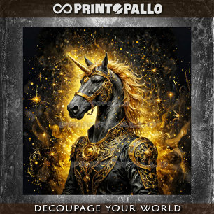 Papier Mousseline Licorne Steampunk cheval en or