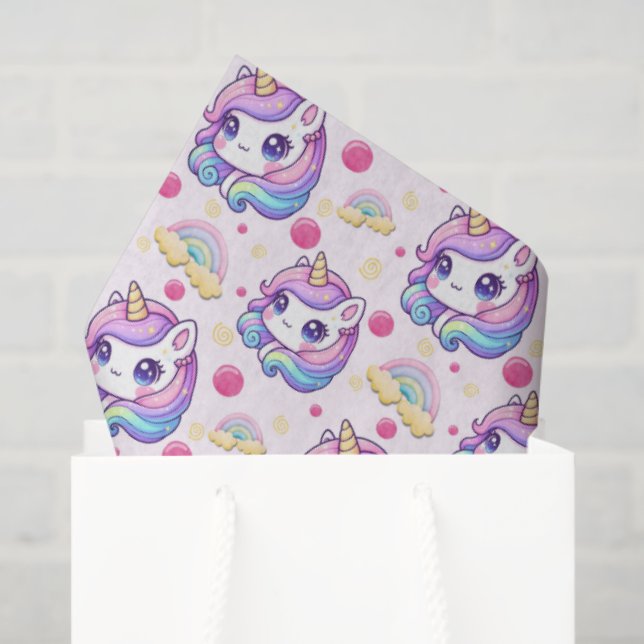 Papier Mousseline Licornes Roses Mignonnes  (Sac cadeau)