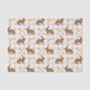 Papier Mousseline Lièvre de printemps et carottes Gingham beige de P