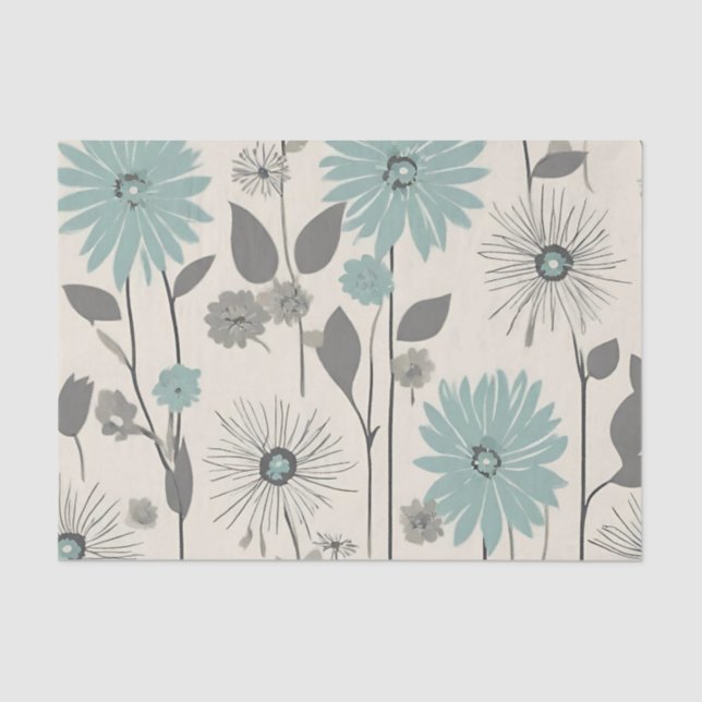 Papier Mousseline Light Blue Daisy Mid Century Modern Floral (Recto)