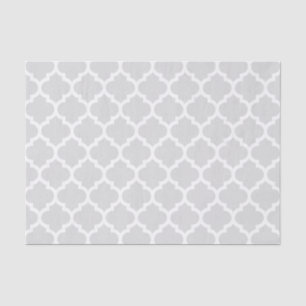 Papier Mousseline Light Gray White Moroccan Quatrefoil Pattern #5