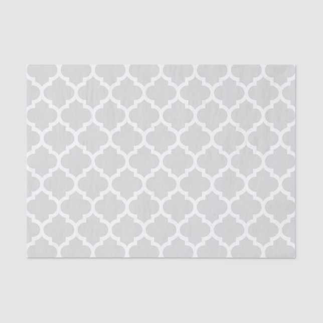 Papier Mousseline Light Gray White Moroccan Quatrefoil Pattern #5 (Recto)