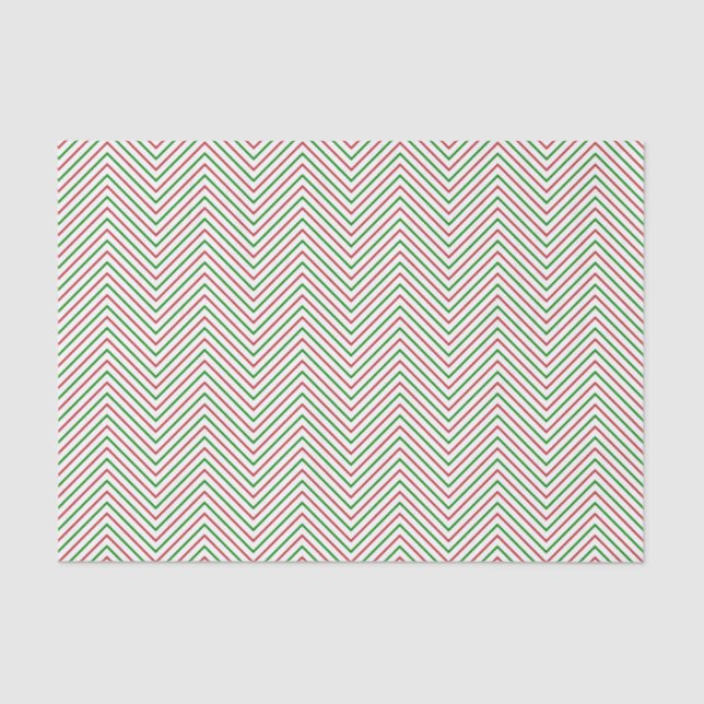 Papier Mousseline Ligne Chevron rouge foncé, vert et blanc (Recto)