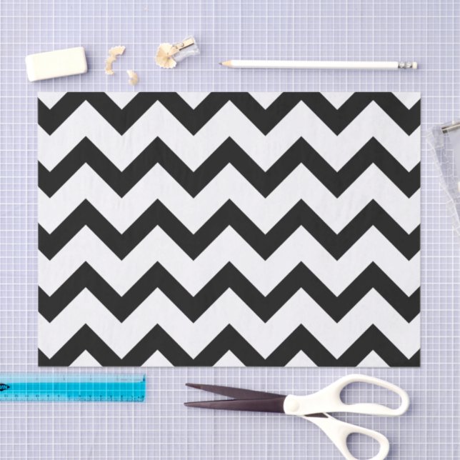 Papier Mousseline Lignes de motif en chevron noir simple rétro (Artisanat)