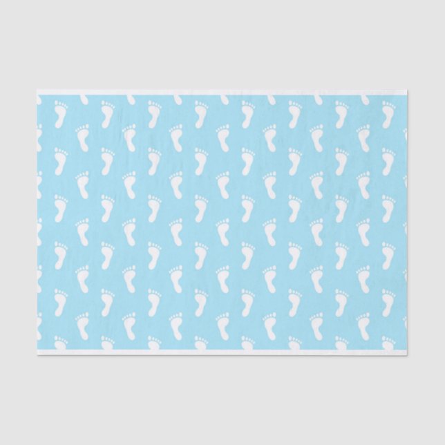 PAPIER MOUSSELINE LIGNES DE PIEDS BÉBÉ BLEUS PASTEL (Recto)